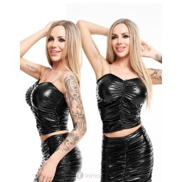 * 7-HEAVEN Zwarte wetlook top, SH-T054