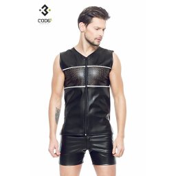 * Code8 by XXX COLLECTION Eco-leder mouwloos shirt zilver(XS-S-M-2XL-3XL-4XL)