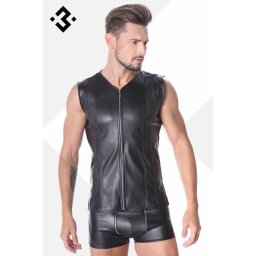 * Code8 by XXX COLLECTION Zwart leren heren shirt met mesh (XS-3XL-4XL)