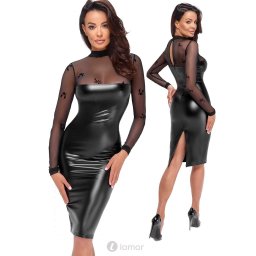 * NOIR handmade Wetlook halflange jurk met tule, F310