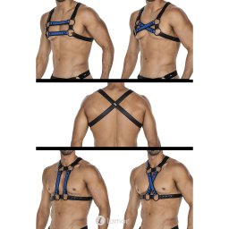 * CUT4MEN 4-way Zwart/blauwe Lederlook harnas06