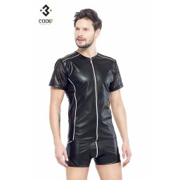 * Code8 by XXX COLLECTION Eco-leder shirt met Mesh mouwen (XS-S)