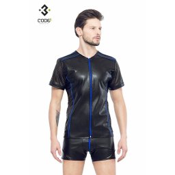 * Code8 by XXX COLLECTION Eco-leder shirt met Mesh mouwen (XS-S-M-3XL)