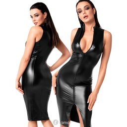 * NOIR handmade Midi wetlook jurk, F337