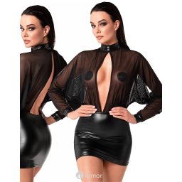 * NOIR handmade Wetlook mini jurkje met tule -F348