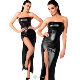 * NOIR handmade Lange strappless wetlook jurk, F336