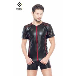 * Code8 by XXX COLLECTION Eco-leder shirt met Mesh mouwen rood (XS-XL)