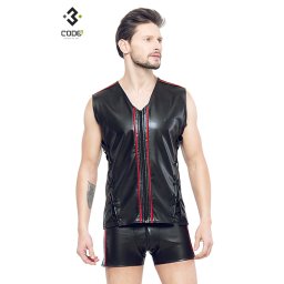 * Code8 by XXX COLLECTION Eco-leder mouwloos shirt met rood (XS-S-2XL-3XL)