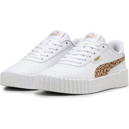 PUMA - maat 38.5- Carina 3.0 Animal Jr Meisjes Sneakers - PUMA White-Light Sand-PUMA Gold