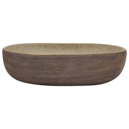 vidaXL Opzetwasbak ovaal 59x40x14 cm keramiek zandkleurig en bruin