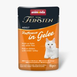 Voordeelpakket: 48x85g Animonda Vom Feinsten Adult Raffinesse in gelei rijk aan kip met kalkoen natvoer voor katten