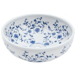 vidaXL Opzetwasbak rond Φ41x14 cm keramiek wit en blauw