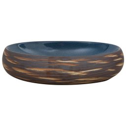 vidaXL Opzetwasbak ovaal 59x40x15 cm keramiek bruin en blauw