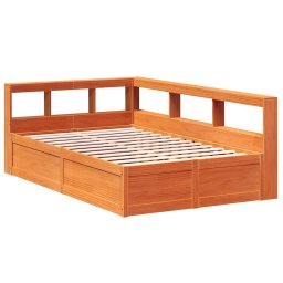 vidaXL Bed met boekenkast zonder matras grenenhout wasbruin 135x190 cm