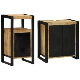 vidaXL Badkamermeubelset 2 pcs Bruin en zwart Massief Mango Hout
