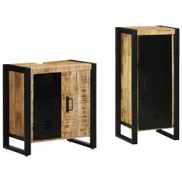 vidaXL Badkamermeubelset 2 st Bruin en zwart Massief Mango Hout