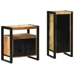 vidaXL Badkamermeubelset 2 st Bruin en zwart Massief Mango Hout