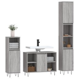 vidaXL 3-delige Badkamermeubelset bewerkt hout grijs sonoma eikenkleur