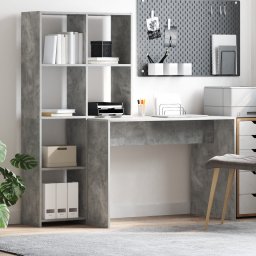 vidaXL Bureau met plank Beton Grijs 138,5 x 55 x 143 cm Bewerkt hout