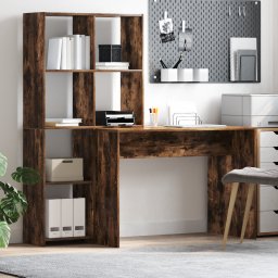 vidaXL Bureau met plank Gerookt eiken 138,5 x 55 x 143 cm Bewerkt hout