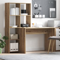vidaXL Bureau met plank Artisan Eiken 138,5 x 55 x 143 cm Bewerkt hout