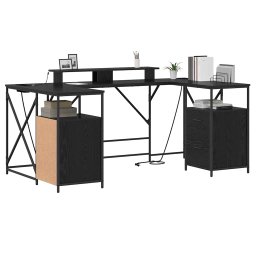 vidaXL Bureau Zwart Eiken Bewerkt hout 182 x 101 x 87,5 cm