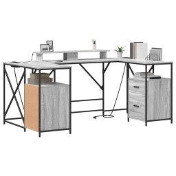 vidaXL Bureau Grijs Sonoma Bewerkt hout 182 x 101 x 87,5 cm