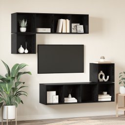 vidaXL Tv-meubelset 4 st Zwart Eiken Bewerkt hout