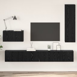 vidaXL Wand TV Kast 4 st Zwart Eiken Bewerkt hout