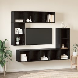 vidaXL Tv-meubelset 4 st Zwart Eiken Bewerkt hout