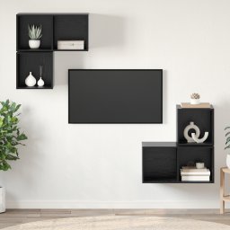 vidaXL Tv-meubelset 4 st Zwart Eiken Bewerkt hout