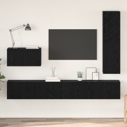 vidaXL Tv-meubelset 4 st Zwart Eiken Bewerkt hout