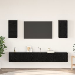 vidaXL Wand tv-kast 3 st Zwart Eiken Bewerkt hout