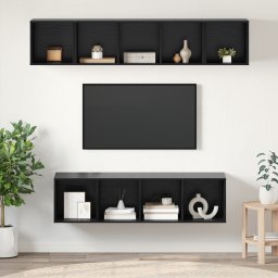 vidaXL Tv-meubelset 4 st Zwart Eiken Bewerkt hout