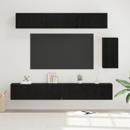 vidaXL Tv-meubelset 6 st Zwart Eiken Bewerkt hout