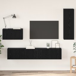 vidaXL Wand TV Kast 4 st Zwart Eiken Bewerkt hout