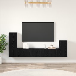 vidaXL Wand tv-kast 3 st Zwart Eiken Bewerkt hout