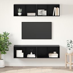vidaXL Tv-meubelset 4 st Zwart Eiken Bewerkt hout