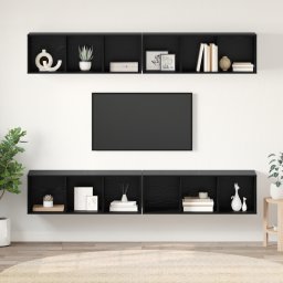 vidaXL Tv-meubelset 4 st Zwart Eiken Bewerkt hout