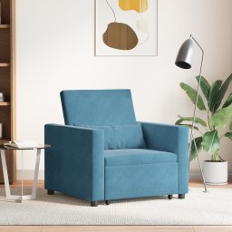 vidaXL Uittrekbaar slaapbank eenpersoons met wielen Blauw Fluweel