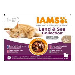 12x85g Land & Sea Mix in Gelei IAMS Delights Kattenvoer
