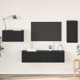vidaXL Tv-meubelset 4 st Zwart Eiken Bewerkt hout