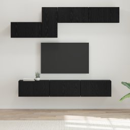 vidaXL Tv-meubelset 7 st Zwart Eiken Bewerkt hout