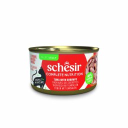 6x85g Tonijn met garnalen Schesir Complete Voeding filet in gelei kattenvoer in gelei Natvoer voor katten