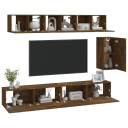 vidaXL 6-delige Tv-meubelset bewerkt hout gerookt eikenkleurig