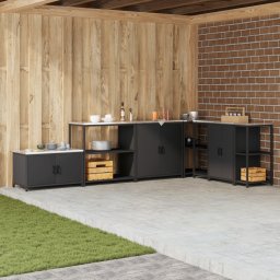vidaXL Keukenplankeenheid HATTEM Zwart 90 x 50 x 92 cm Staal