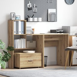 vidaXL Bureau Artisan Eiken Bewerkt hout 131,5 x 50 x 106,5 cm