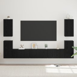 vidaXL Tv-meubelset 7 st Zwart Eiken Bewerkt hout