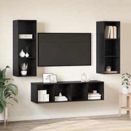vidaXL Tv-meubelset 3 st Zwart Eiken Bewerkt hout