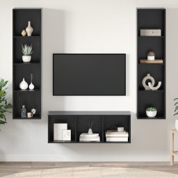 vidaXL Tv-meubelset 3 st Zwart Eiken Bewerkt hout